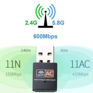 USB THU WIFI 600Mbps cho máy bàn PC và laptop, card mạng usb hai băng tầng 2.4 / 5GHz